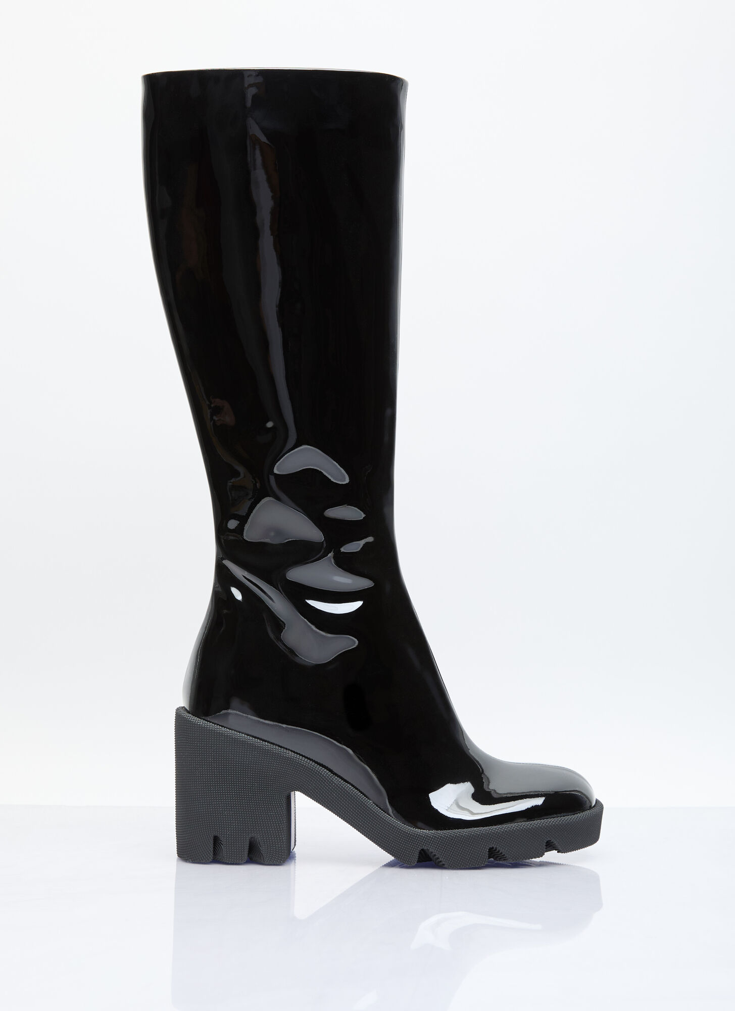 Shop Burberry Patent Leather Knee High Boots In Black