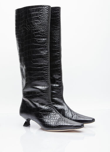 Rejina Pyo Pillar Snake-Embossed Leather Boots Black rej0253012