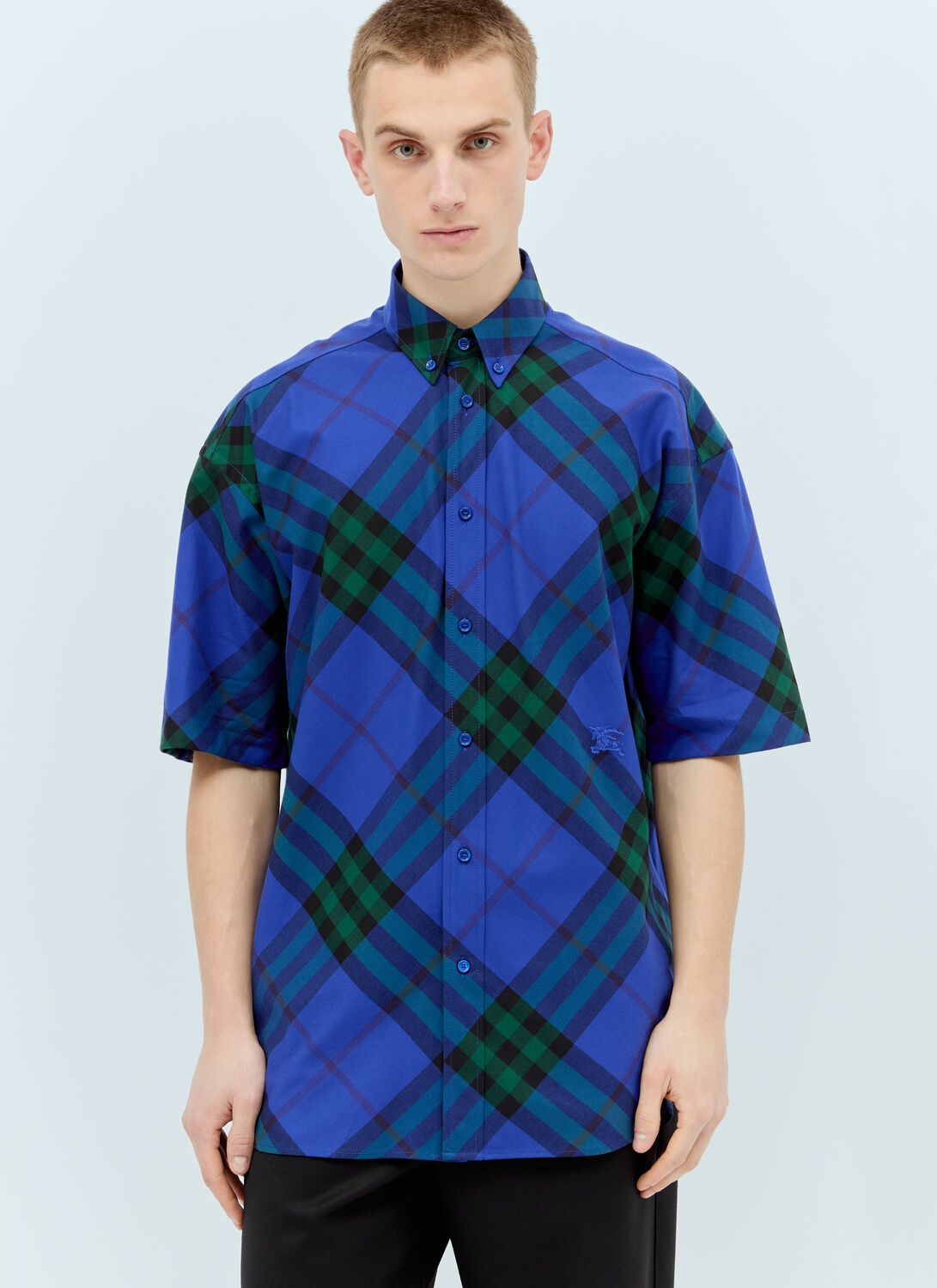 Burberry Check Short-sleeve Shirt In Blue