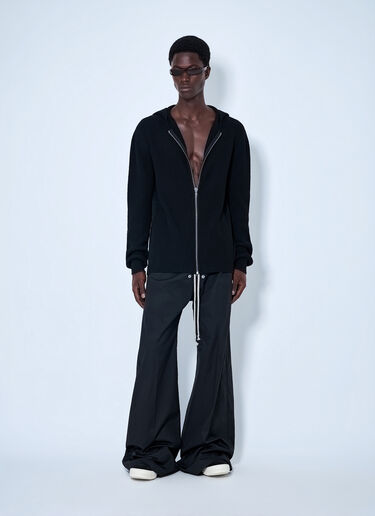 LN-CC® - Rick Owens: Ribbed Knit Zip Hoodie - Black Rick Owens Ribbed Knit Zip Hoodie Black ric0165066