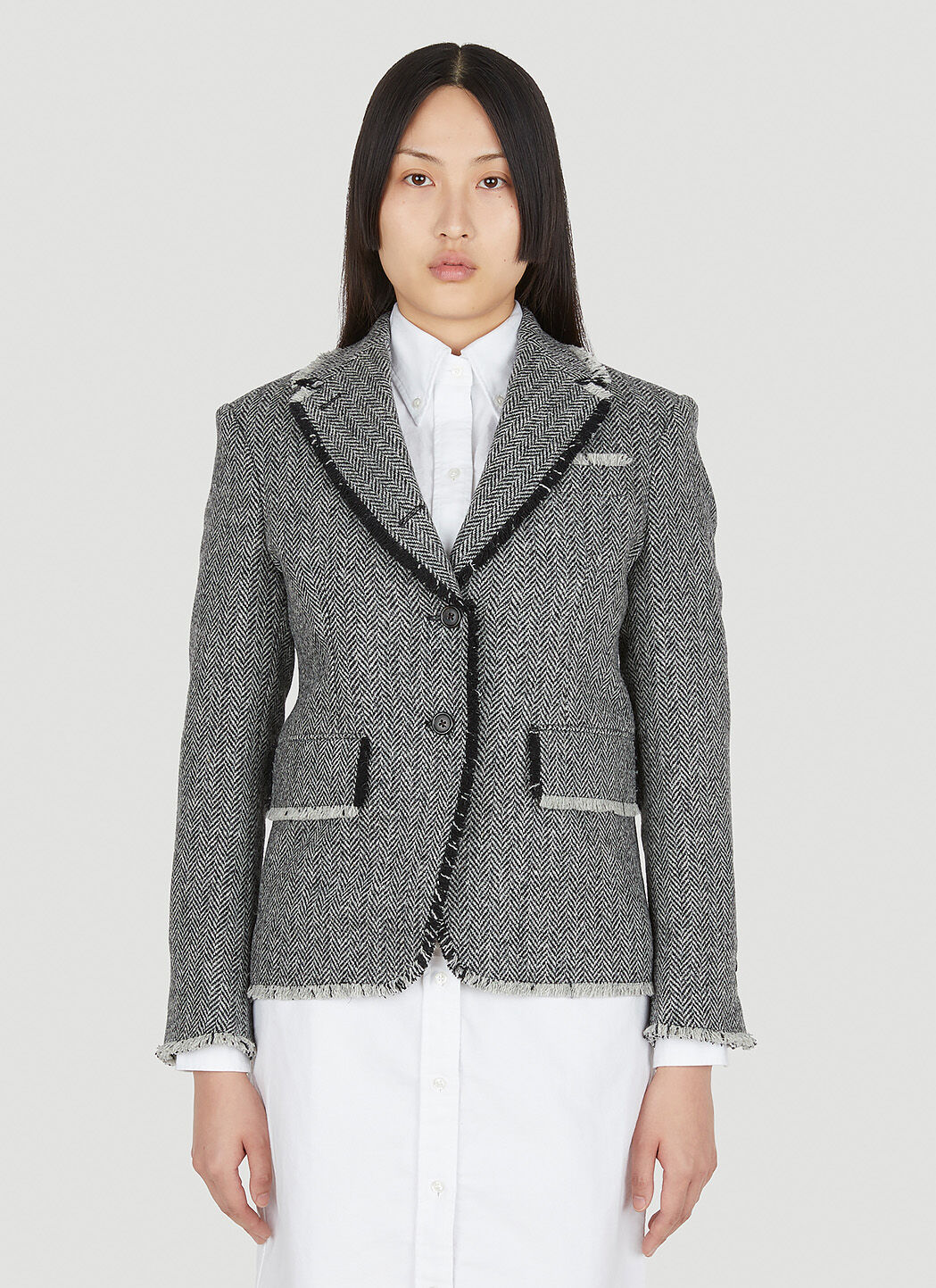 Thom Browne Women s Structured Herringbone Blazer in Black LN CC