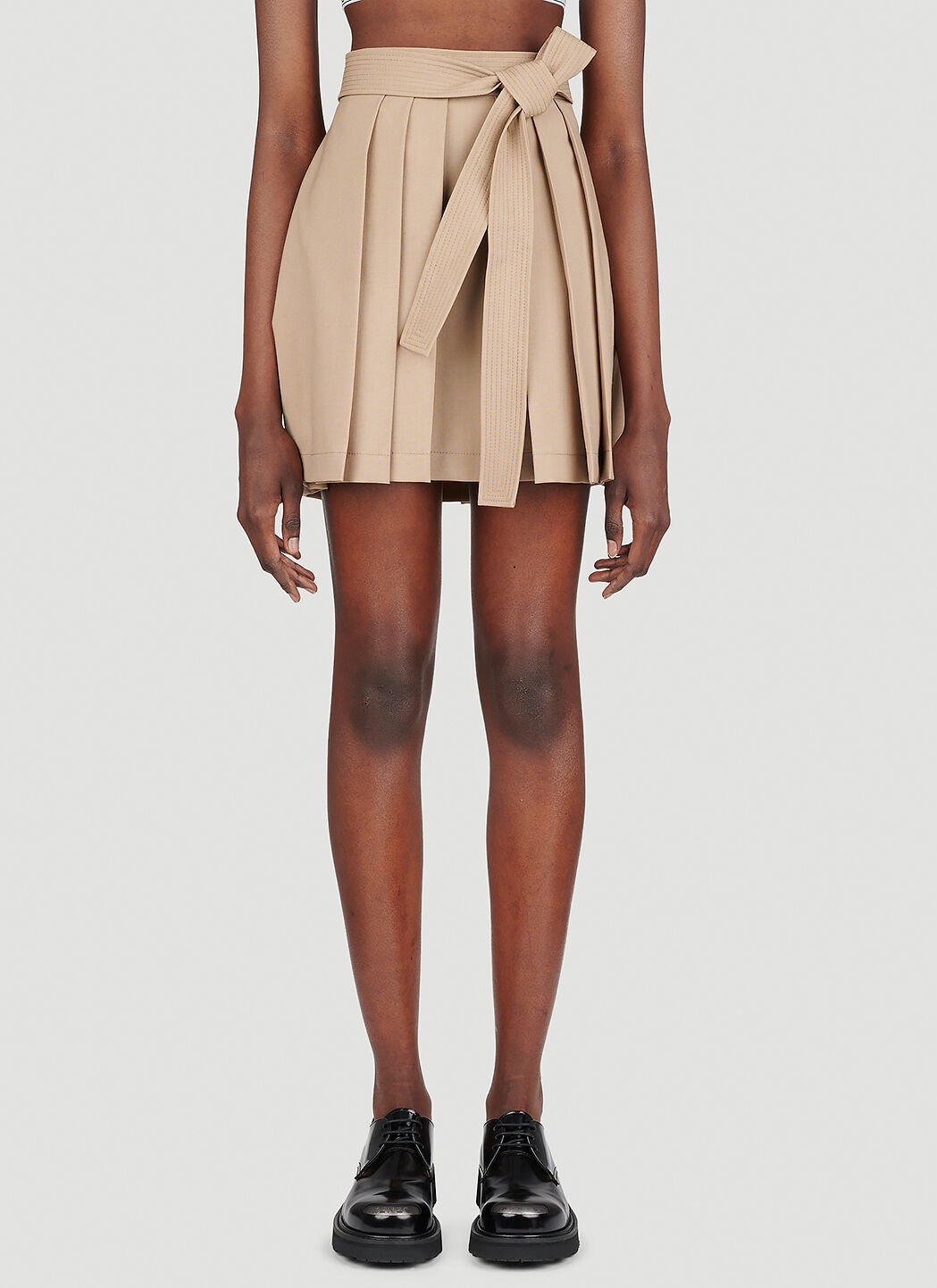 KHAITE Pleated Wool Mini Skirt Brown kha0253008