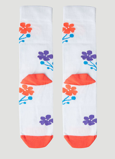 Chopova Lowena Floral Intarsia Short Socks White cho0248031
