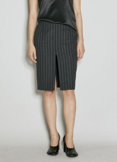 Saint Laurent Striped Wool Pencil Skirt Grey sla0254001