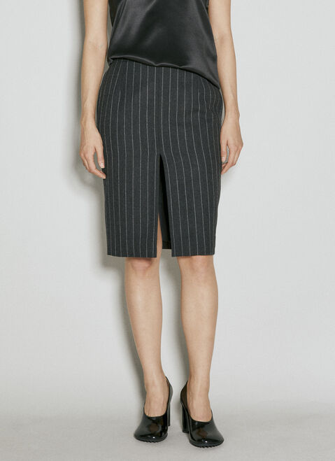 Saint Laurent Striped Wool Pencil Skirt Black sla0254043