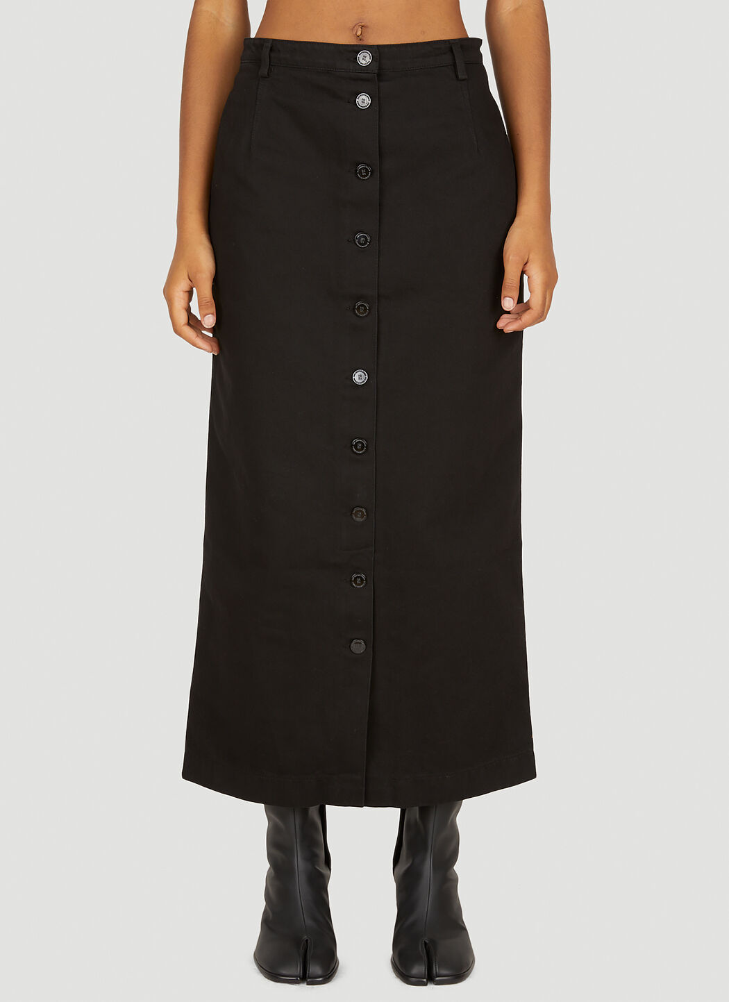 Black button online down jean skirt