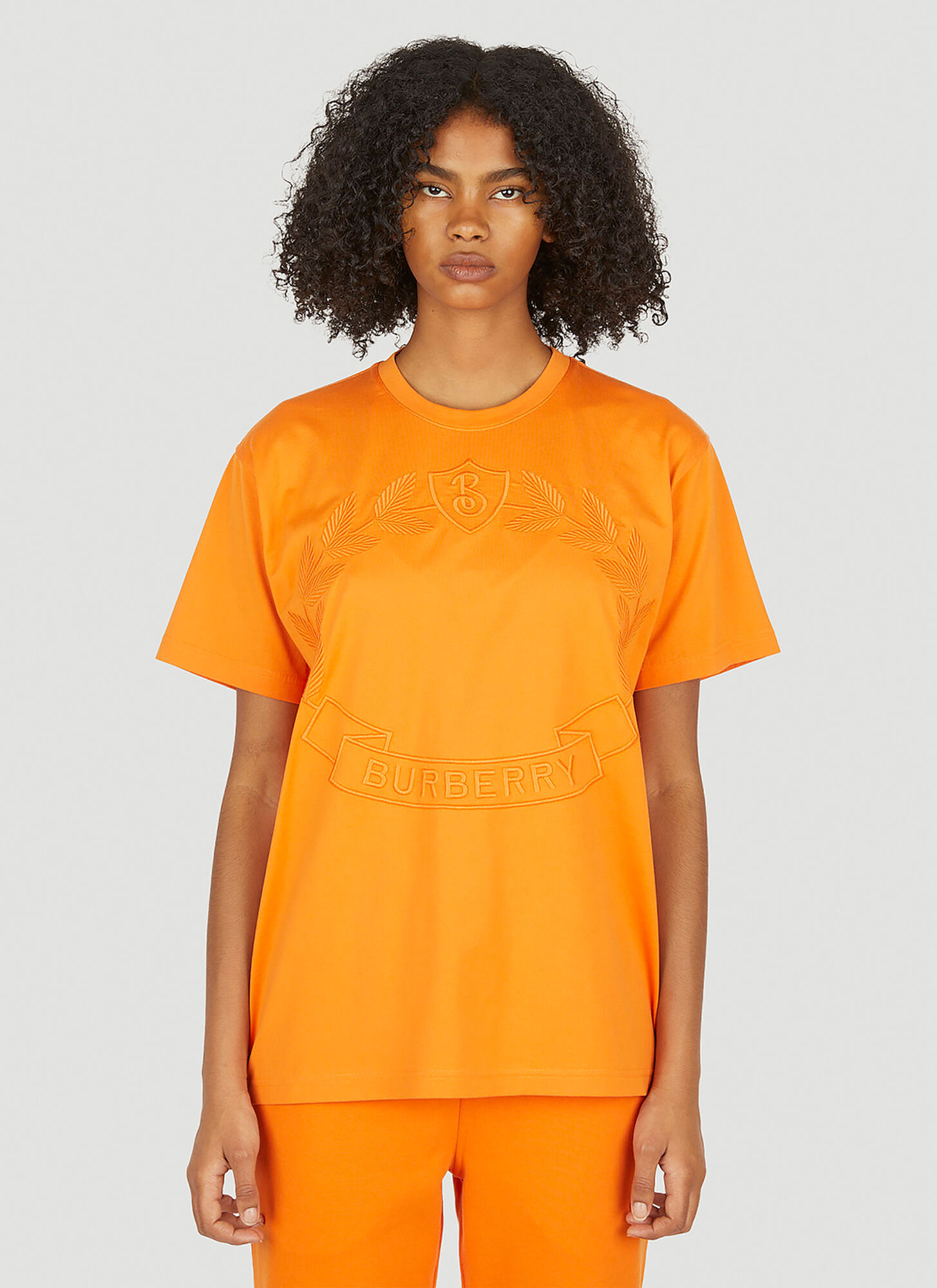 Shop Burberry Logo Embroidered T-shirt In Orange