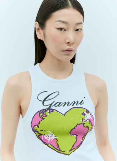 GANNI Graphic Rib Heart Tank Top White gan0255038