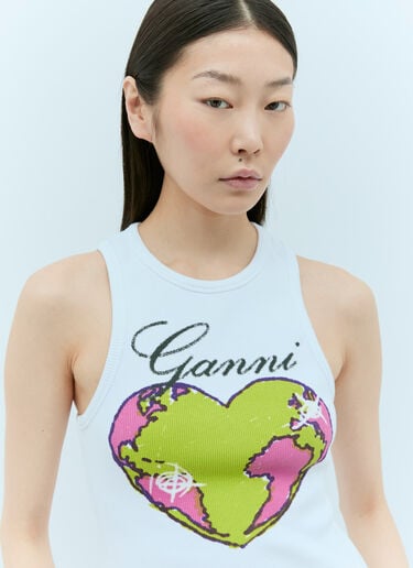 Graphic Rib Heart Tank Top GANNI Graphic Rib Heart Tank Top White gan0255038