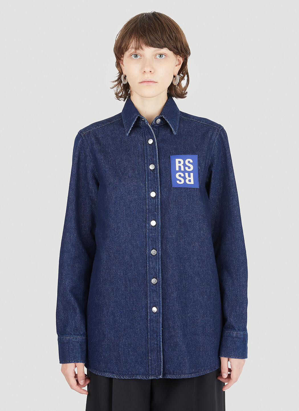 Raf simons logo cheap patch denim shirt