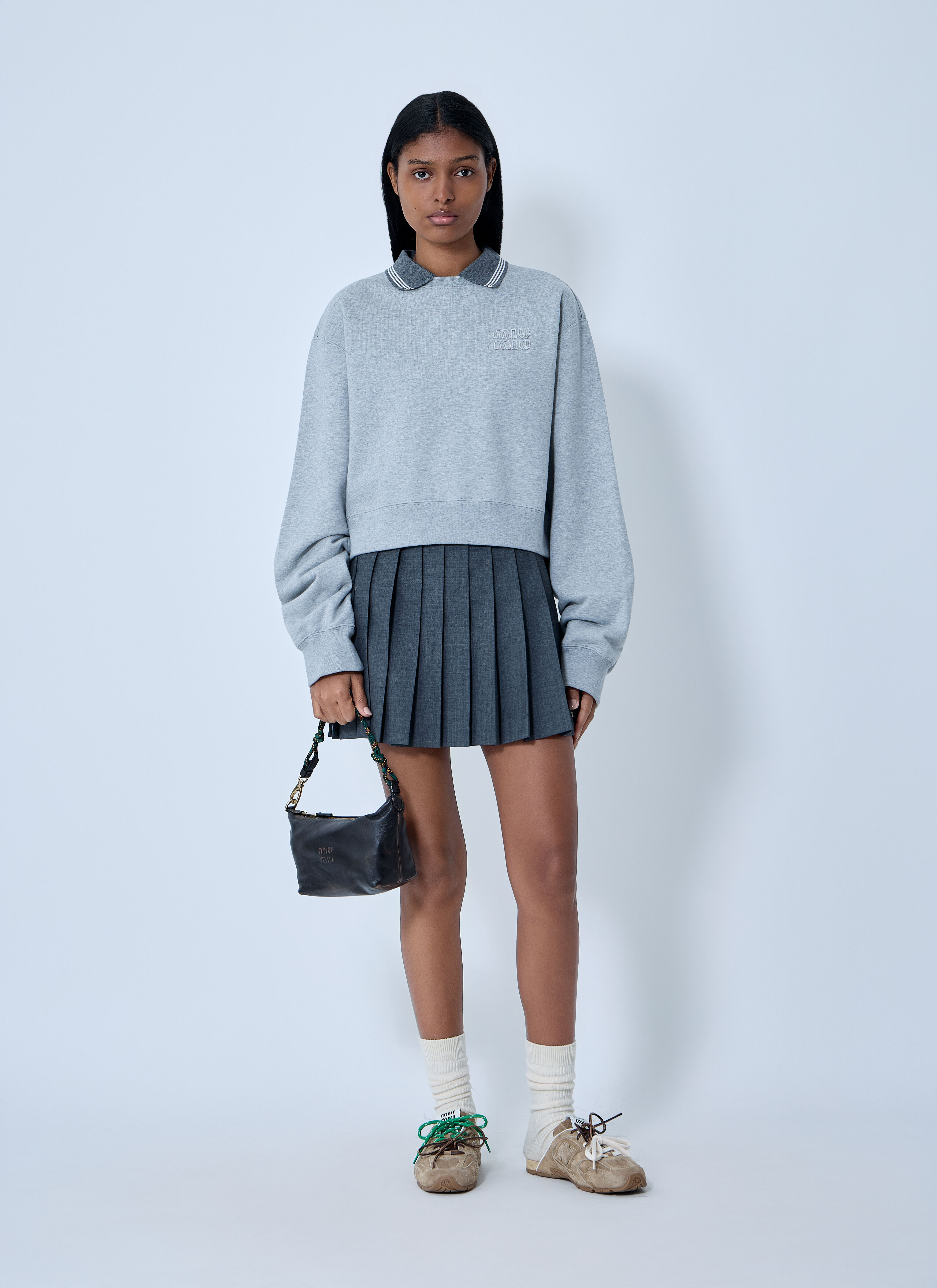 Miu Miu Women's' Logo Motif Fleece Sweatshirt in Grey | LN-CC®