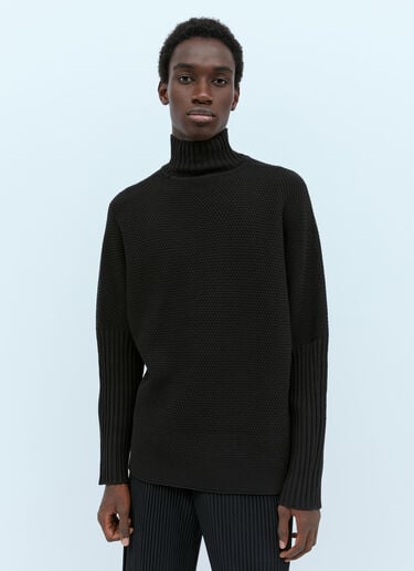 Homme Plissé Issey Miyake High Neck Rustic Knit Sweater Black hmp0154003