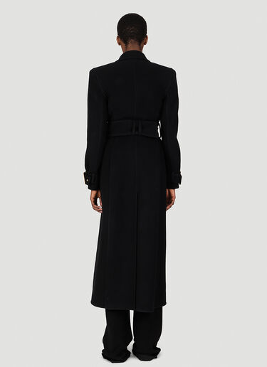 Balmain Belted Double-Breasted Wool Long Coat Black bln0253004