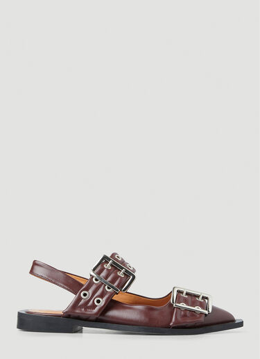 GANNI Wide Buckle Ballerina Flats Burgundy gan0251026