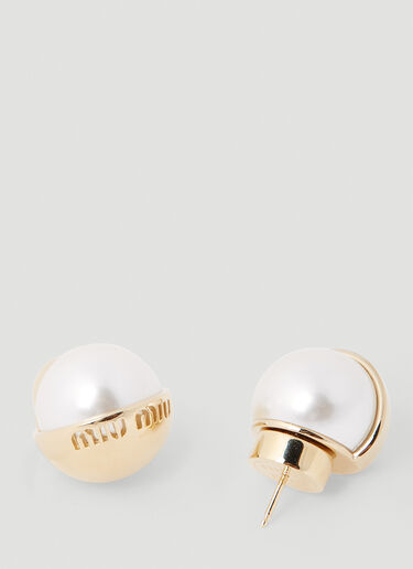 Miu Miu Logo Pearl Earrings Gold miu0250044