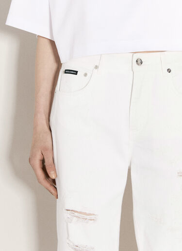 Dolce & Gabbana 破洞五袋式牛仔裤 白色 dol0255007
