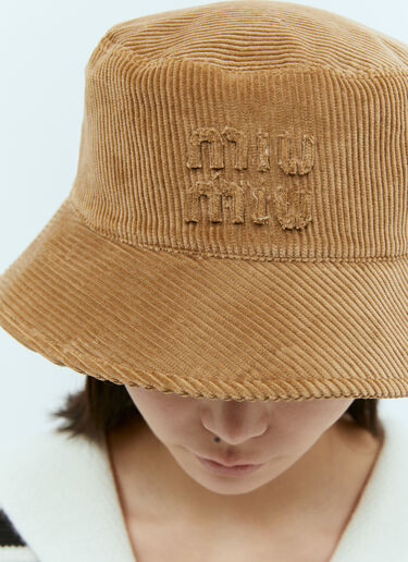 Miu Miu 压纹徽标天鹅绒渔夫帽 棕色 miu0255025