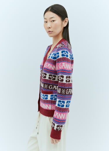 Logo Jacquard Wool Cardigan GANNI Logo Jacquard Wool Cardigan Red gan0255030