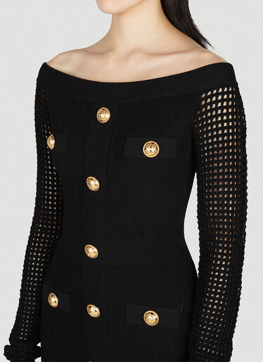 Balmain Off Shoulder Dress Black bln0252028