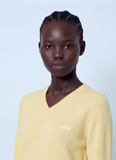 LN-CC® - Miu Miu: V-Neck Wool Sweater - Yellow Miu Miu V-Neck Wool Sweater Yellow miu0266122