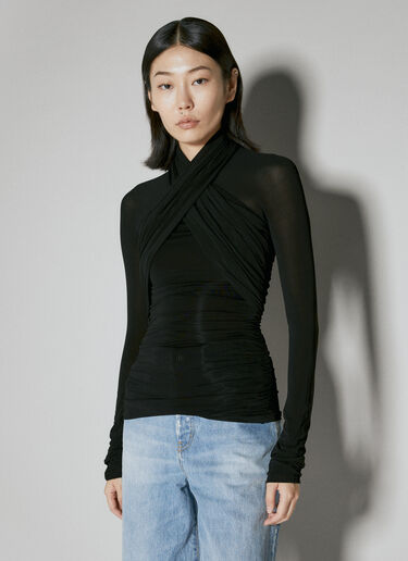 Saint Laurent Semi-Sheer Cross Top Black sla0253022
