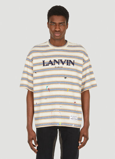 Lanvin x Gallery Dept. マルチストライプ ロゴプリントTシャツ ライトブルー lag0148001