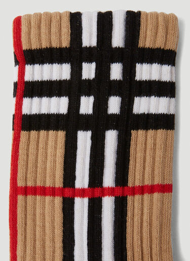 Burberry Check Intarsia Technical Stretch Cotton Socks Beige bur0149104