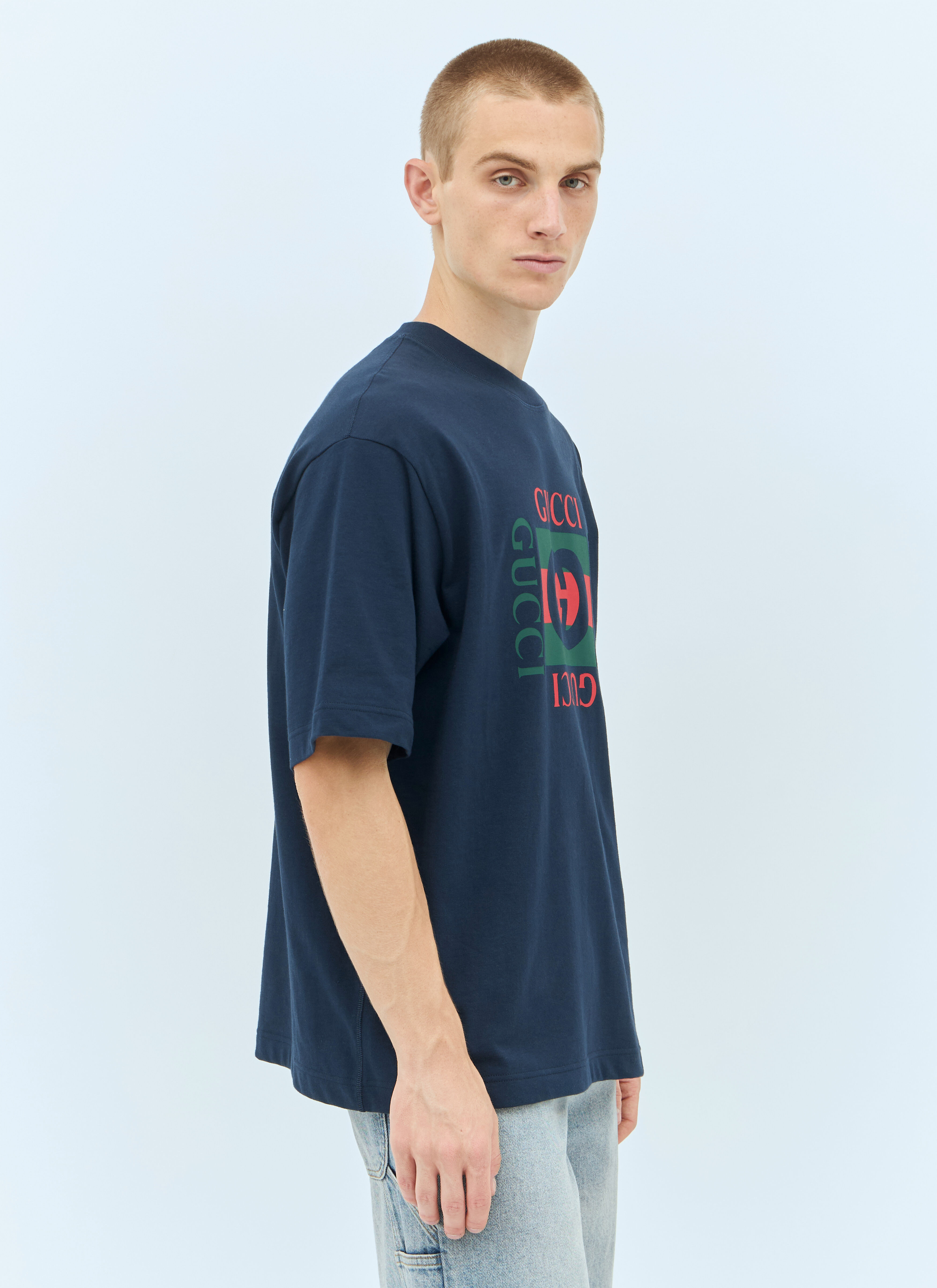 GUCCI Tシャツ ネイビー サイズL GUCCI ネイビー Tシャツ Lサイズ GUCCI Men's Cotton Printed Logo