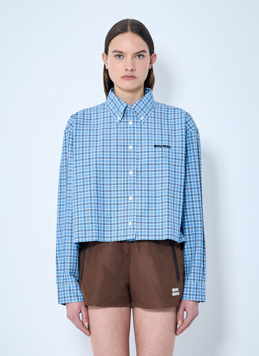 Miu Miu Check Logo Embroidery Shirt Blue miu0260001