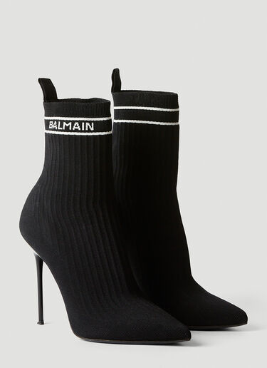 Logo Print Knit High Heel Boots Balmain Logo Print Knit High Heel Boots Black bln0253034