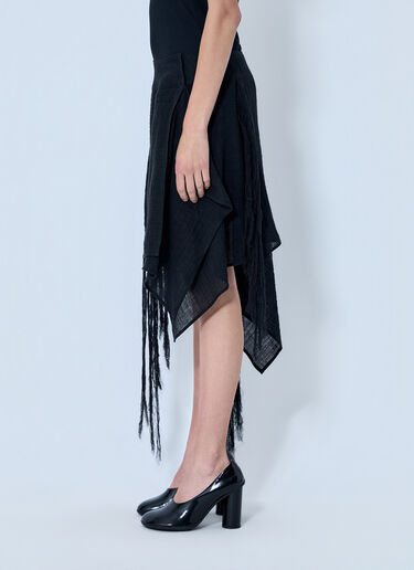 LN-CC® - Yohji Yamamoto: Asymmetric Fringe Skirt - Black Yohji Yamamoto Asymmetric Fringe Skirt Black yoy0264005