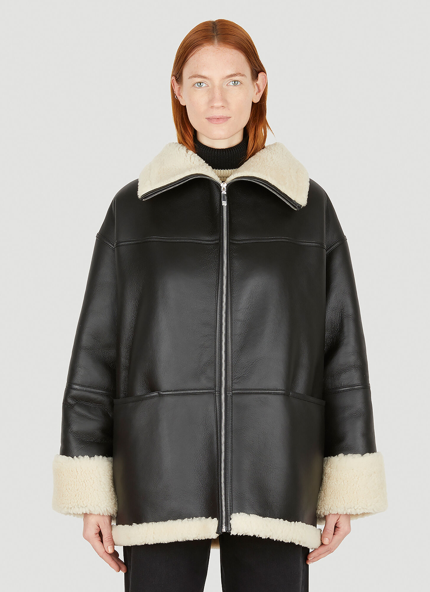 Shop Totême Signature Shearling Jacket In Black