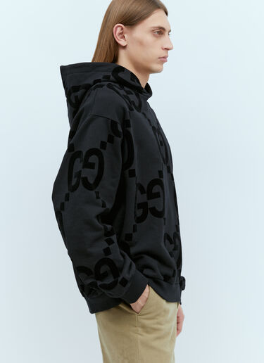 Gucci GG Flocked Print Hooded Sweatshirt Black guc0155048
