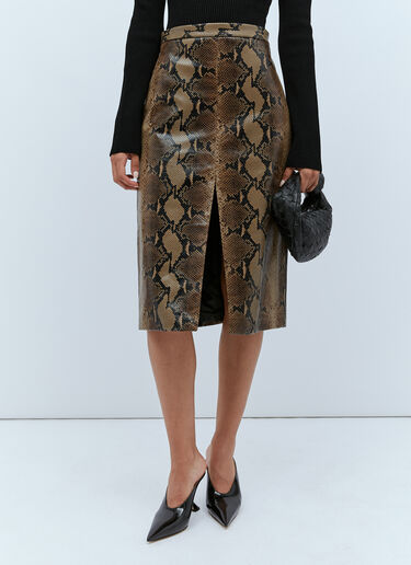 KHAITE Leather Snake Skin Embossed Skirt Brown kha0253008