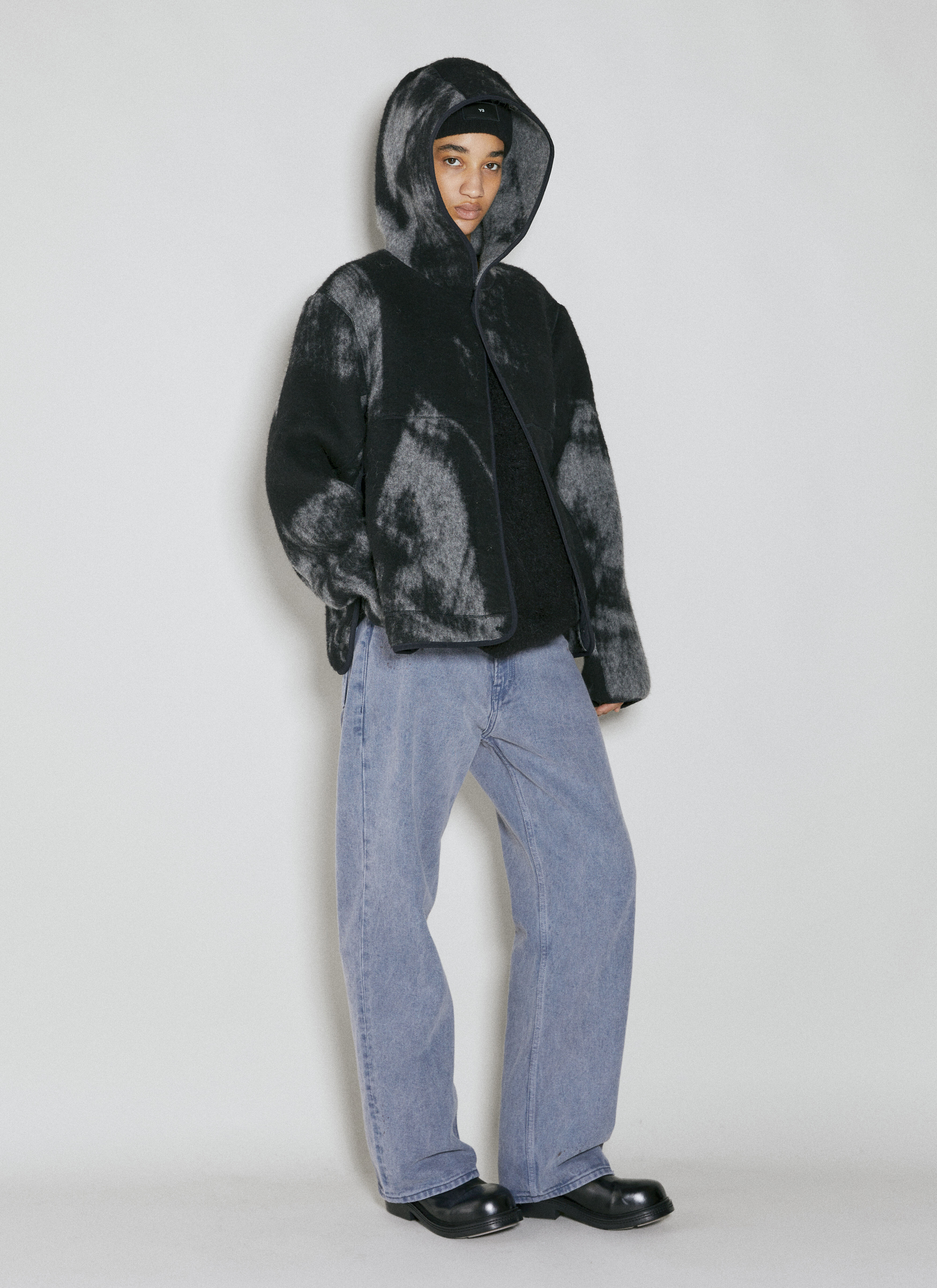 Y 3 Wool Blend Jacquard Fleece Jacket en Black pour femme LN CC