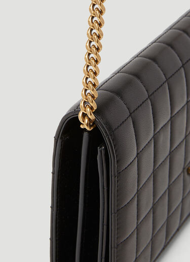 Saint Laurent Cassandre Matelassé Carré Chain Wallet Black sla0252083