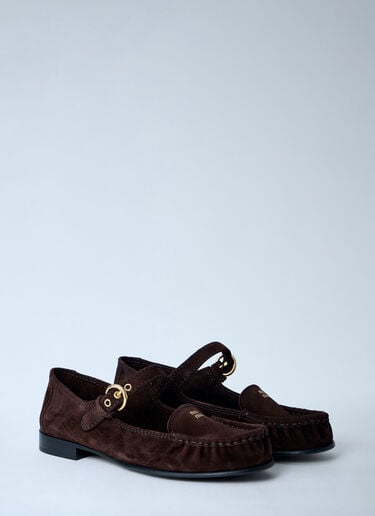 Miu Miu Suede Mary Jane Loafers Brown miu0263023