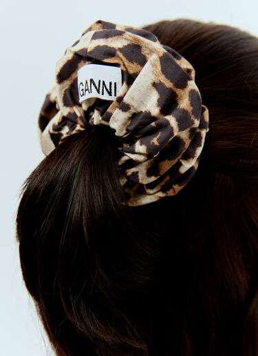 GANNI Animal Print Cotton Scrunchie Brown gan0256053