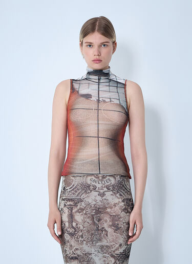 Jean Paul Gaultier 파이어 메시 탱크 탑 오렌지 jpg0261007