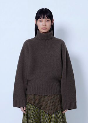 GANNI Double Knit Batwing Turtleneck Brown gan0266012