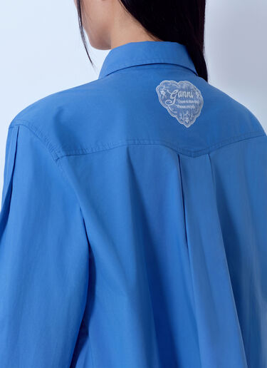 LN-CC® - GANNI: Stretch Cotton Cropped Bowling Shirt - Blue GANNI Stretch Cotton Cropped Bowling Shirt Blue gan0265018