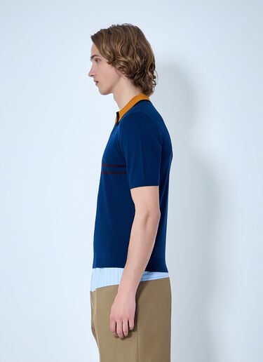 Dries Van Noten V-neck Contrast Collar Knit Polo Shirt Blue dvn0163025