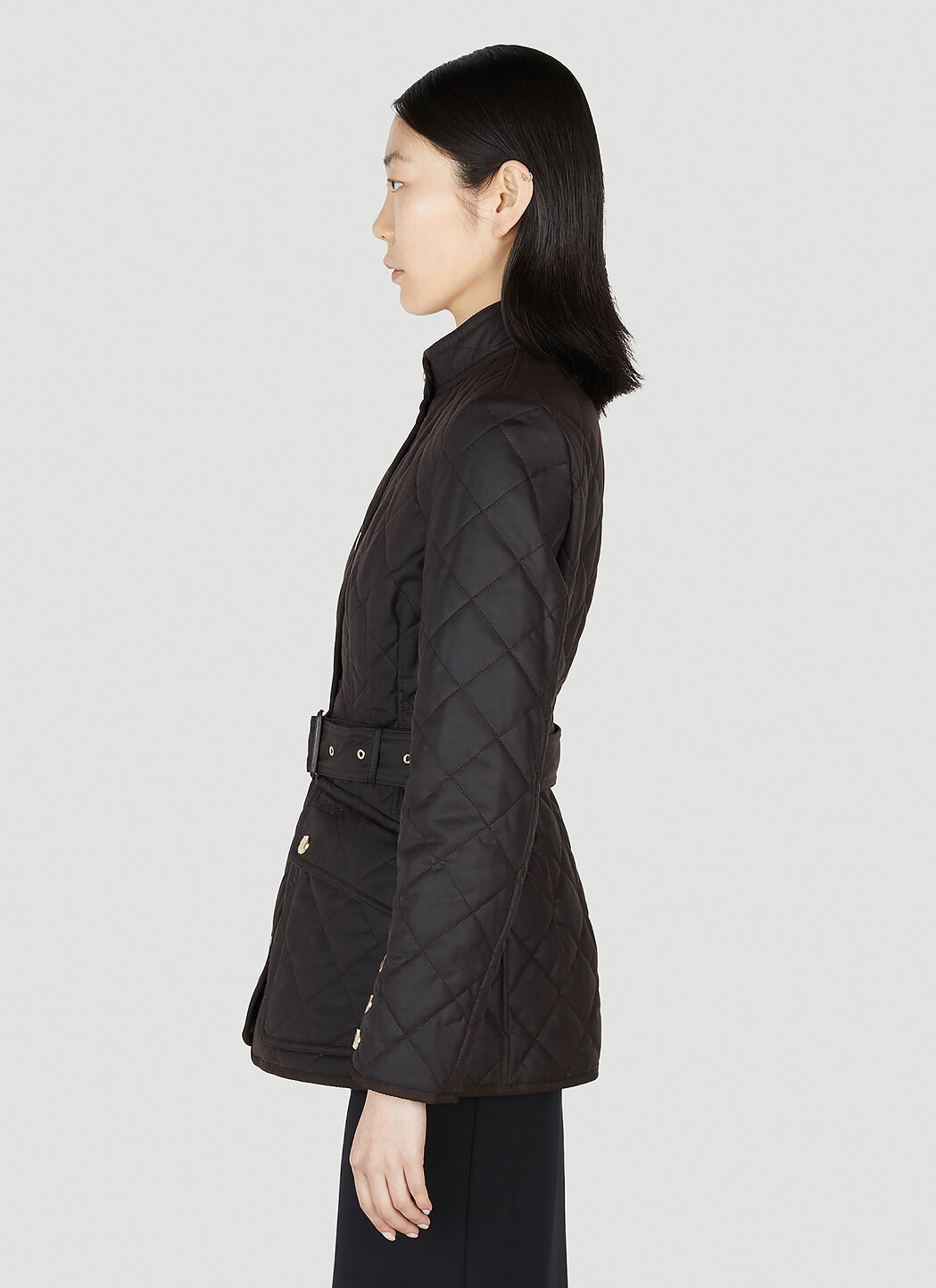 Burberry Belted Quilted Jacket in Black fur Damen LN CC