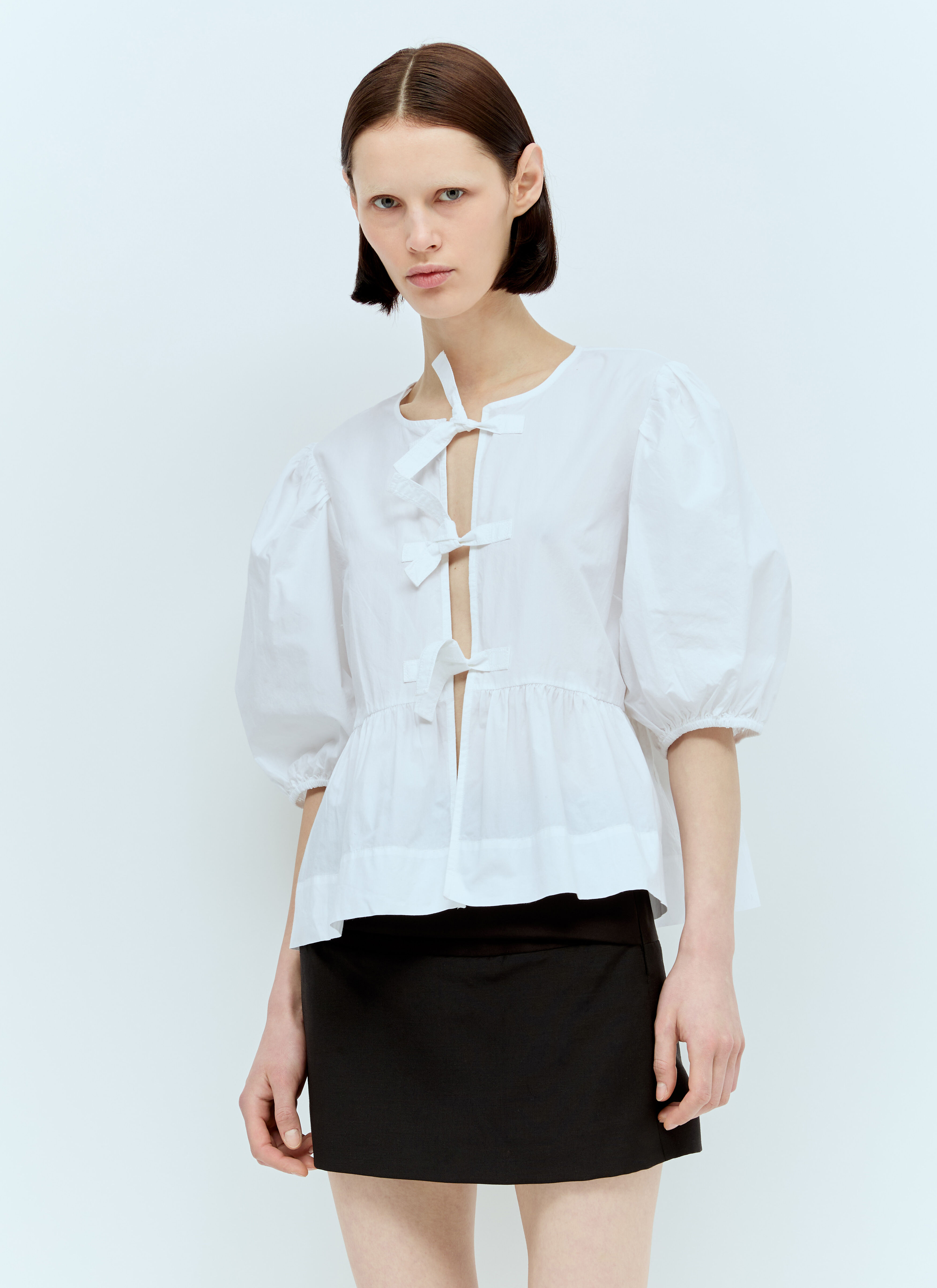 GANNI Cotton Poplin Peplum Blouse White gan0255002