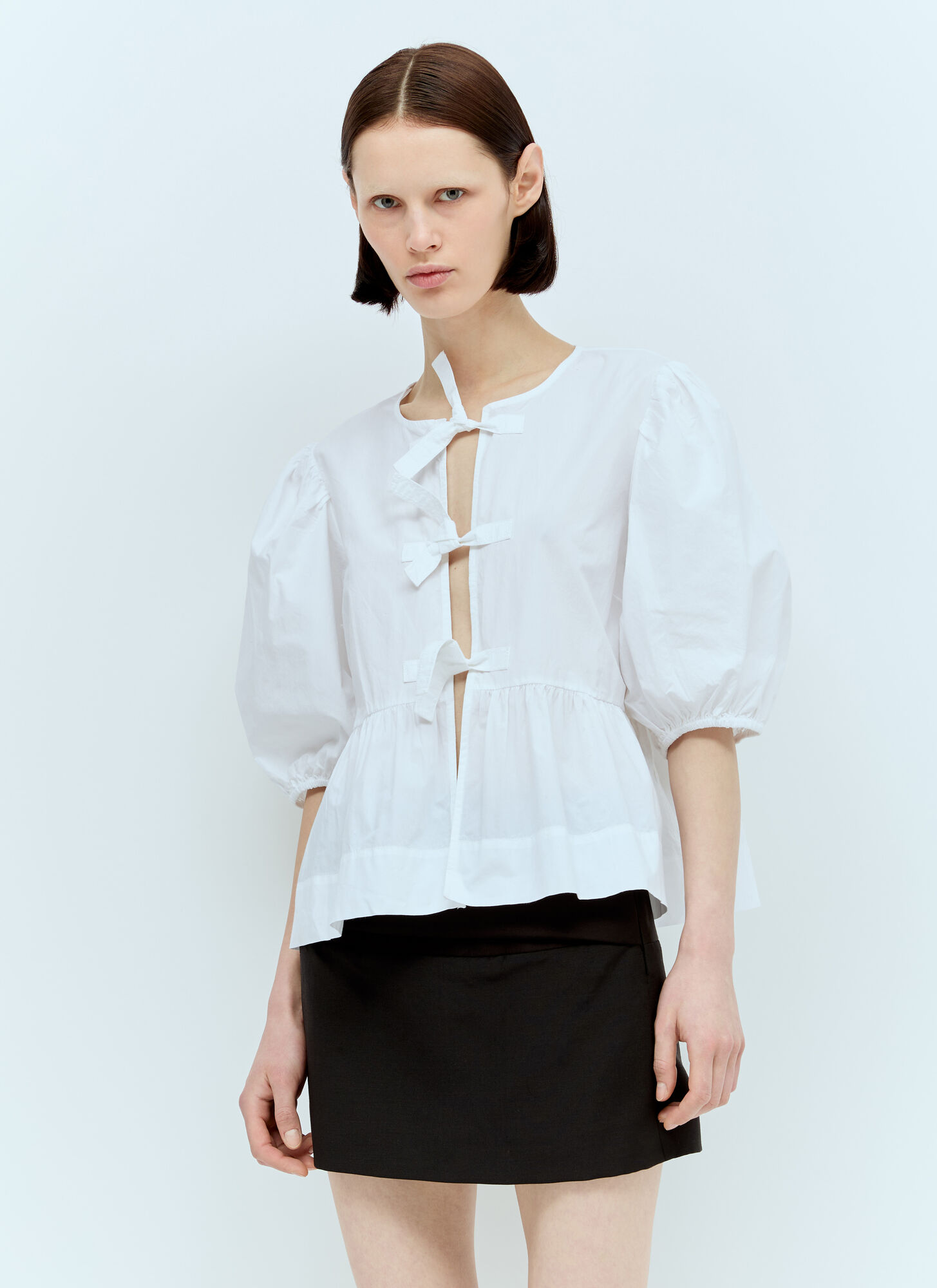 Shop Ganni Cotton Poplin Peplum Blouse In White