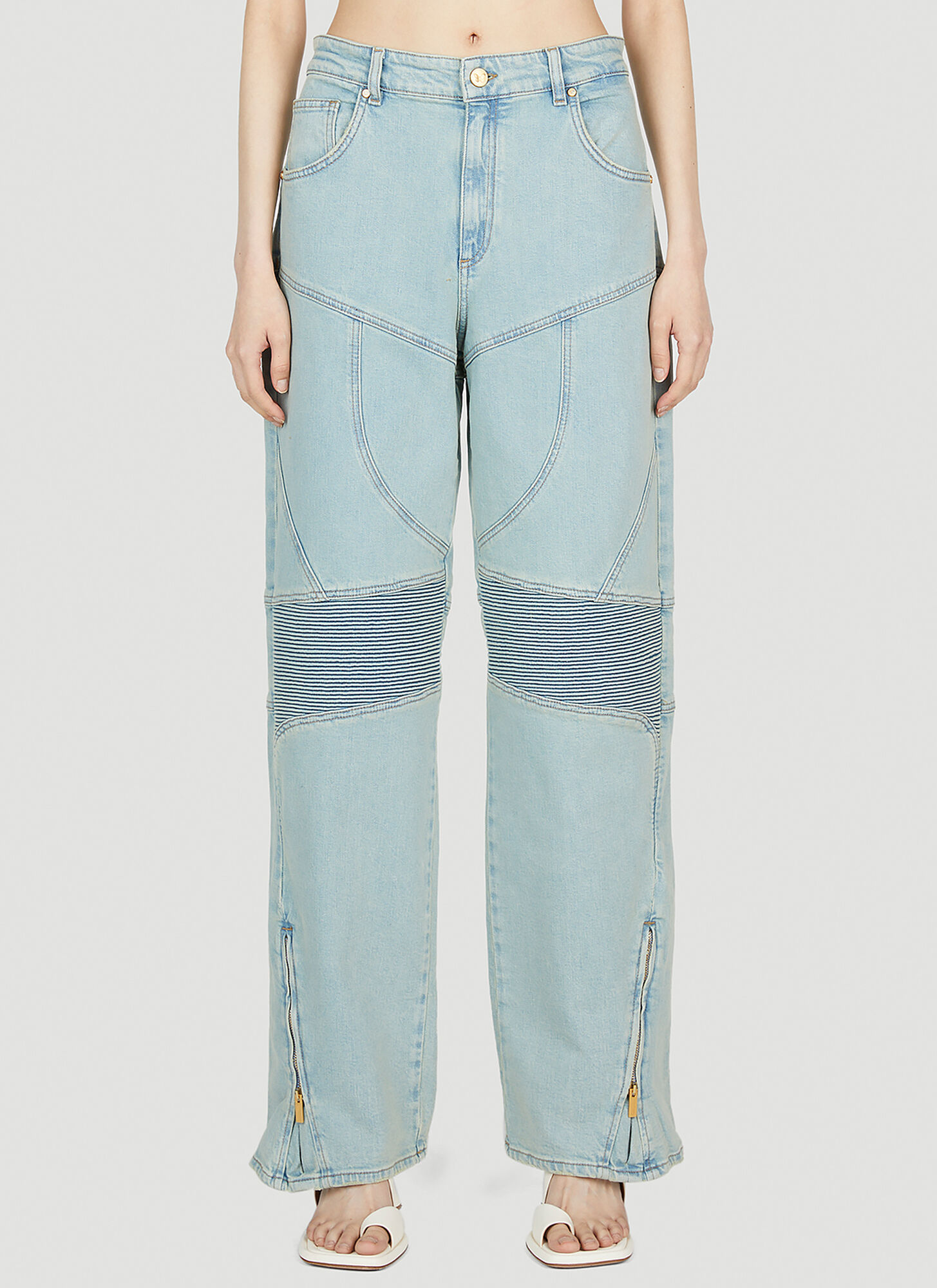 Blumarine Paneled High-rise Wide Jeans In Blue