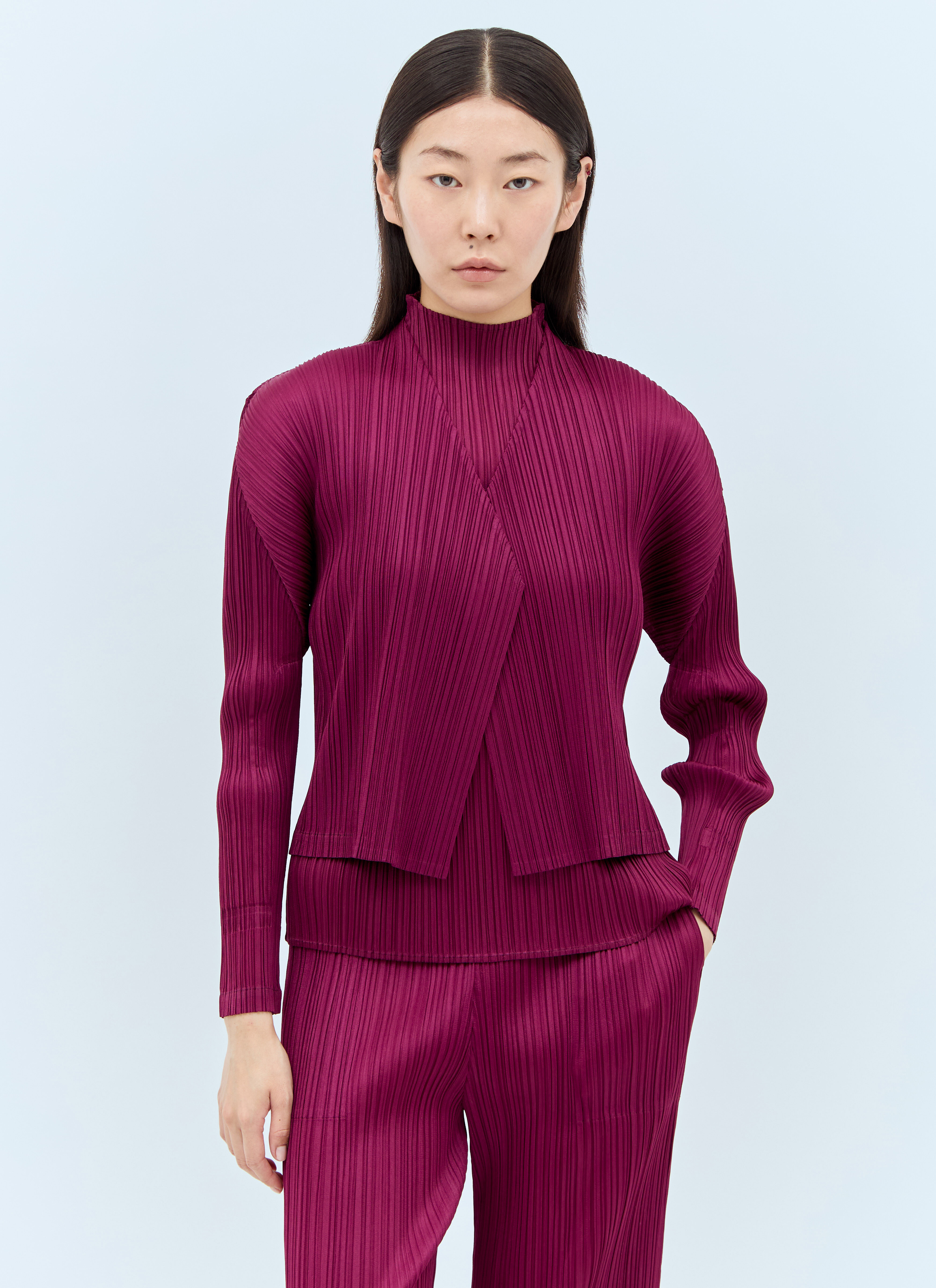 Pleats Please Issey Miyake Women's' May Cardigan in Burgundy | LN-CC®