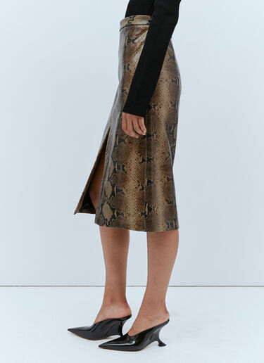 KHAITE Leather Snake Skin Embossed Skirt Brown kha0253008