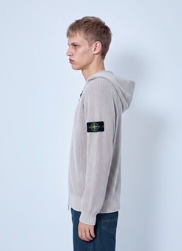 LN-CC® - Stone Island: Ribbed Knit Hoodie - Beige Stone Island Ribbed Knit Hoodie Beige sto0165048