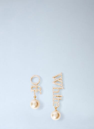 LN-CC® - Off-White: Strass And Pearl Logo Earrings - Gold Off-White Strass And Pearl Logo Earrings Gold ofw0260017